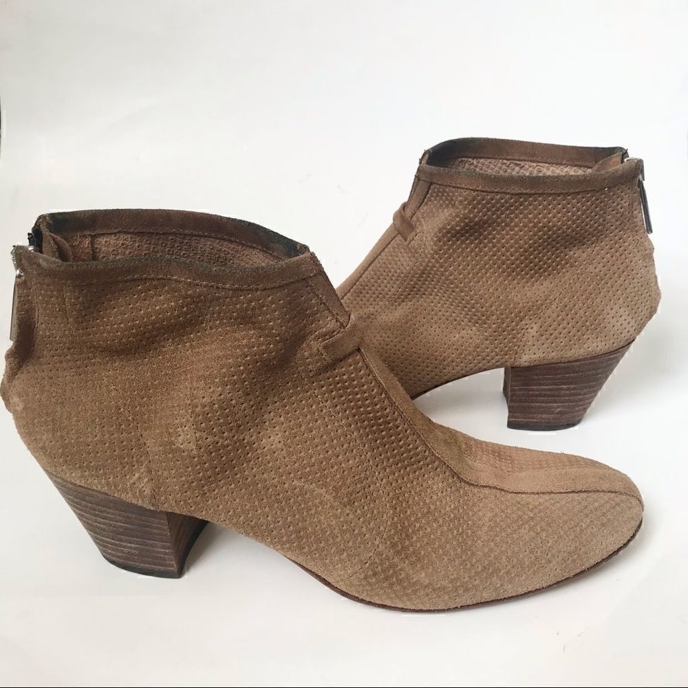 Aquatalia brown leather ankle boots with stacked wooden heels